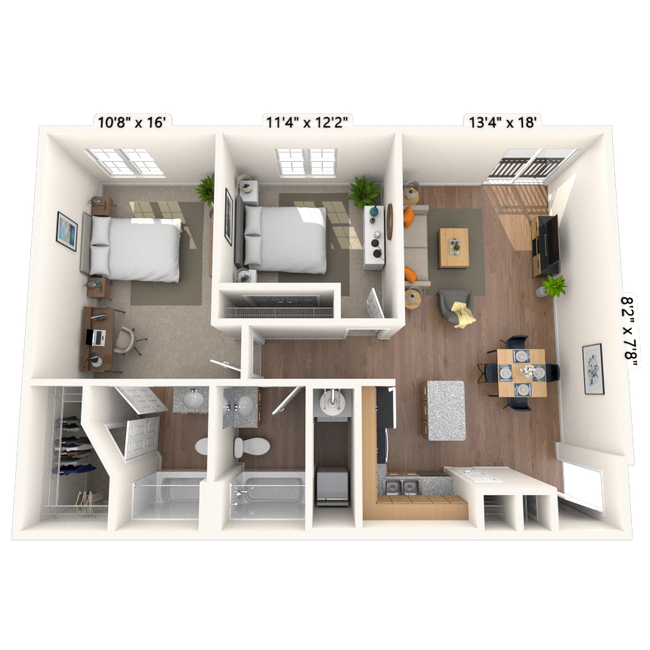 Traditional 2x2 954 SF 4115 floor plan